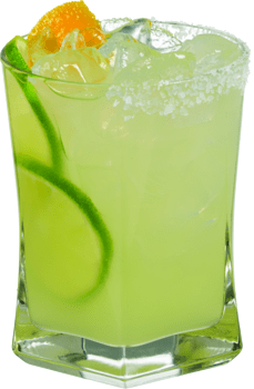 Best margarita recipe in a glass with limes.